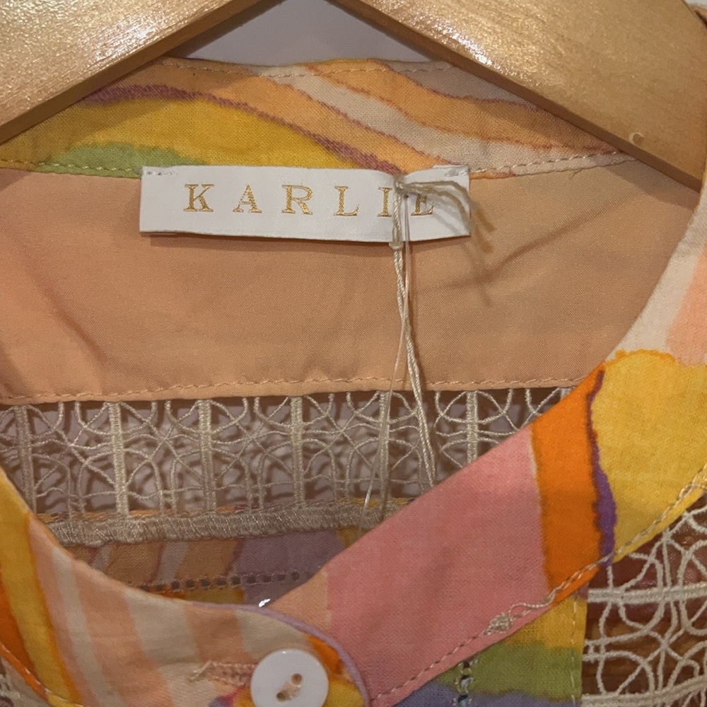 Karlie boho watercolor blouse with ruffle and lace details, NWT - Picture 5 of 10